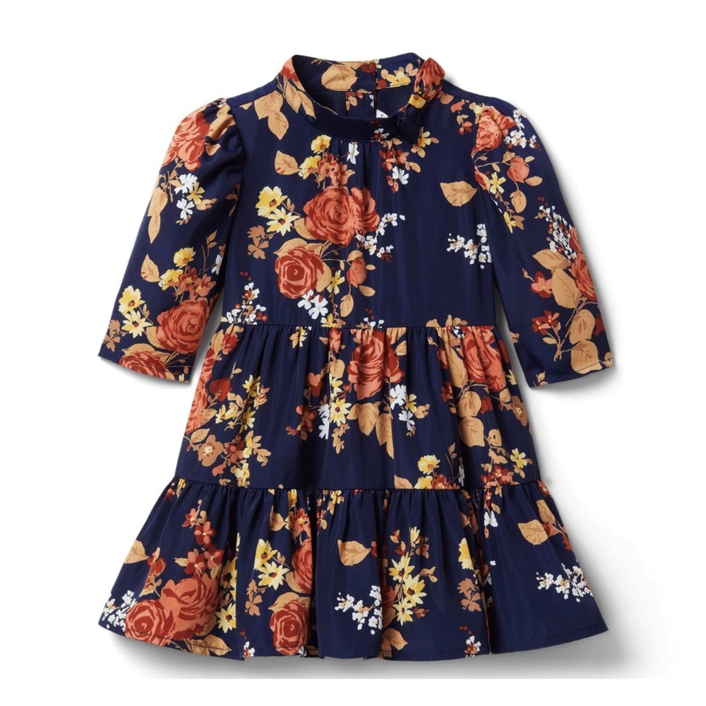 Janie & Jack Merchant Marine Floral Ruffle Hem Navy Dress Size 3 Toddler